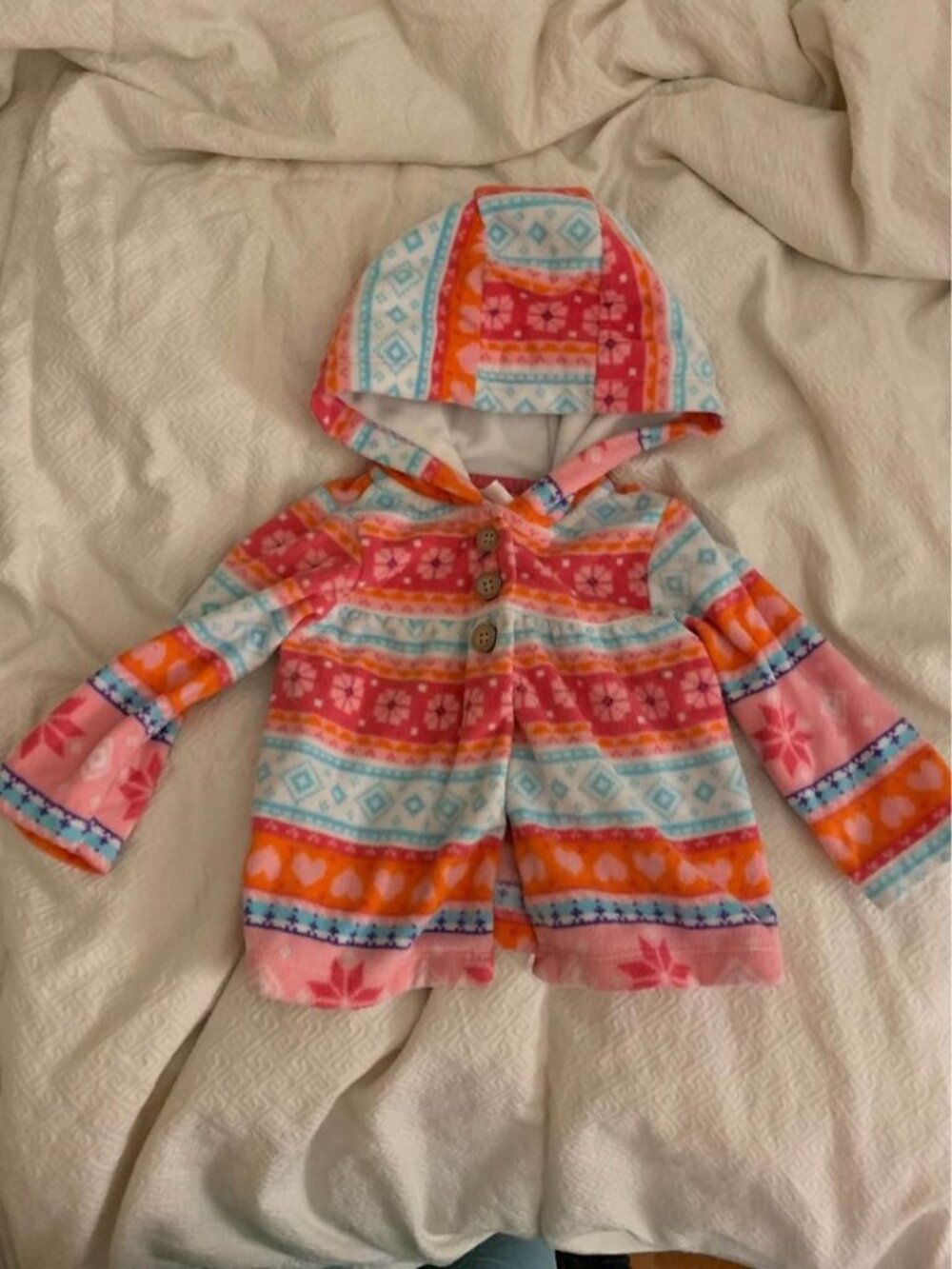 Carter's Button up Fleece Hoodie Sweatshirt Floral Tribal Girls Size 9 Months